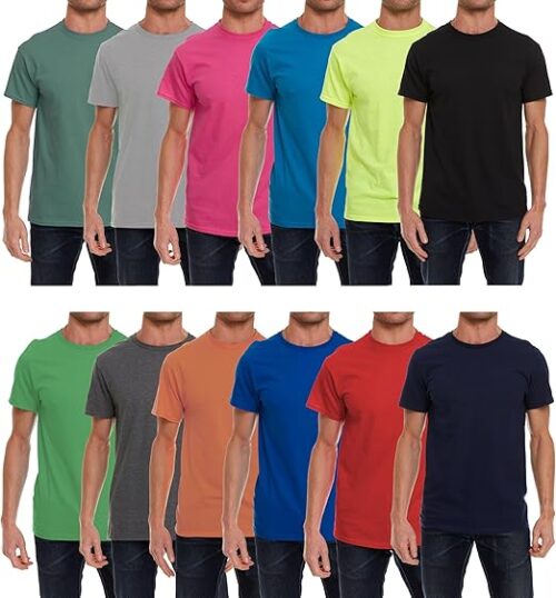 BILLIONHATS 12 Pack Plus Size Men's Cotton T-Shirts Bulk Big & Tall, Premium Fitted, Lightweight Classic Short Sleeve Tees