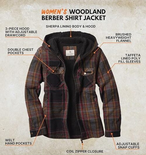 Legendary Whitetails Women's Hooded Shacket Berber Lined Shirt Jacket with Drawstring Hood